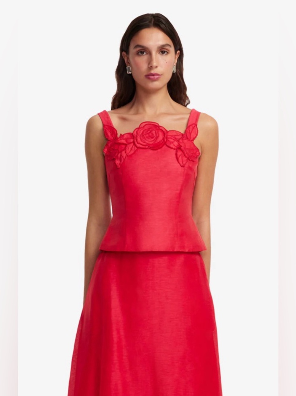 LEO LIN Isadora Red Linen Rose Embroidered Camisole Top AU8/US4 NWOT